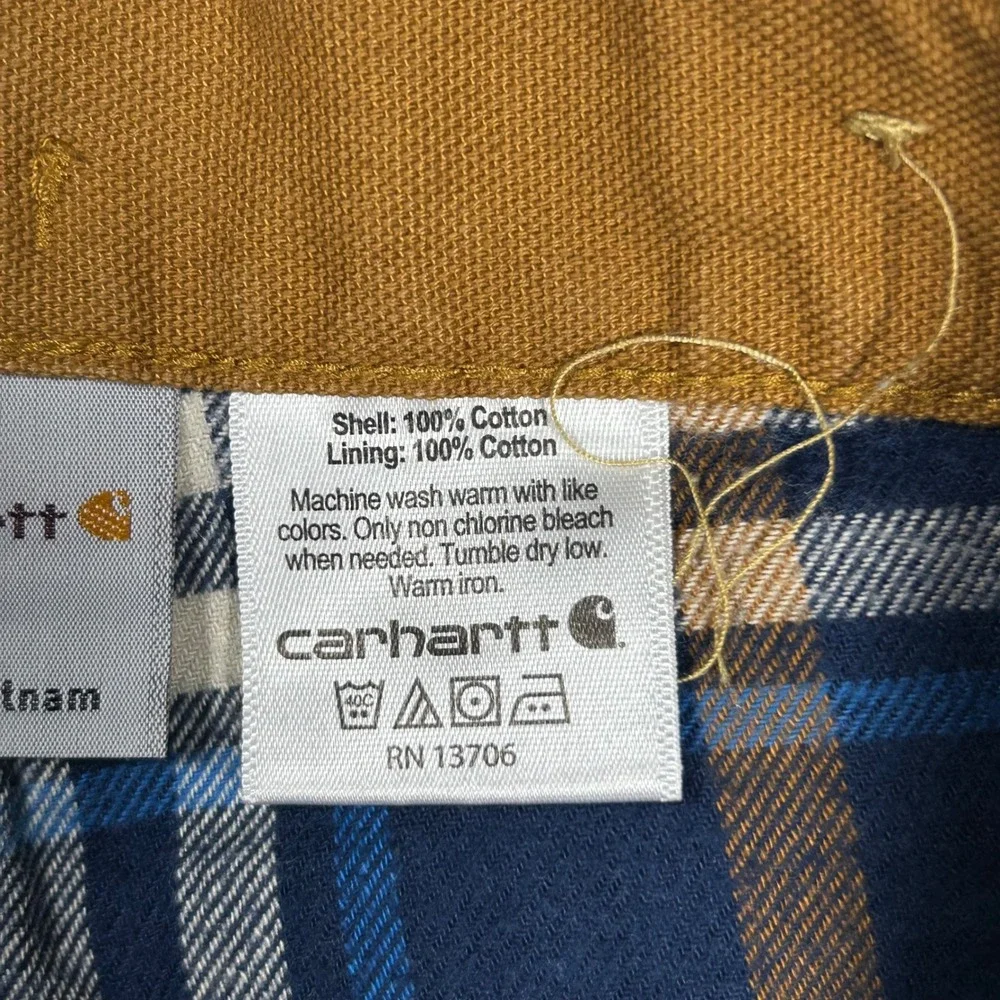 Carhartt Carpenter Pants Kids Size 7 Brown Flannel Lined Duck Canvas Plaid Cuff